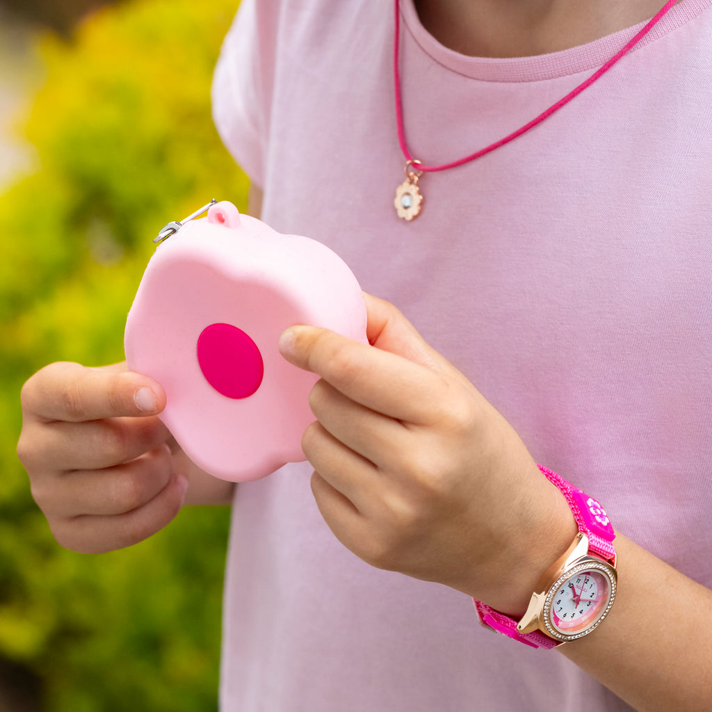Tikkers Pink Flower Watch, Necklace and Purse Gift Set Watch and Jewellery Set Tikkers   