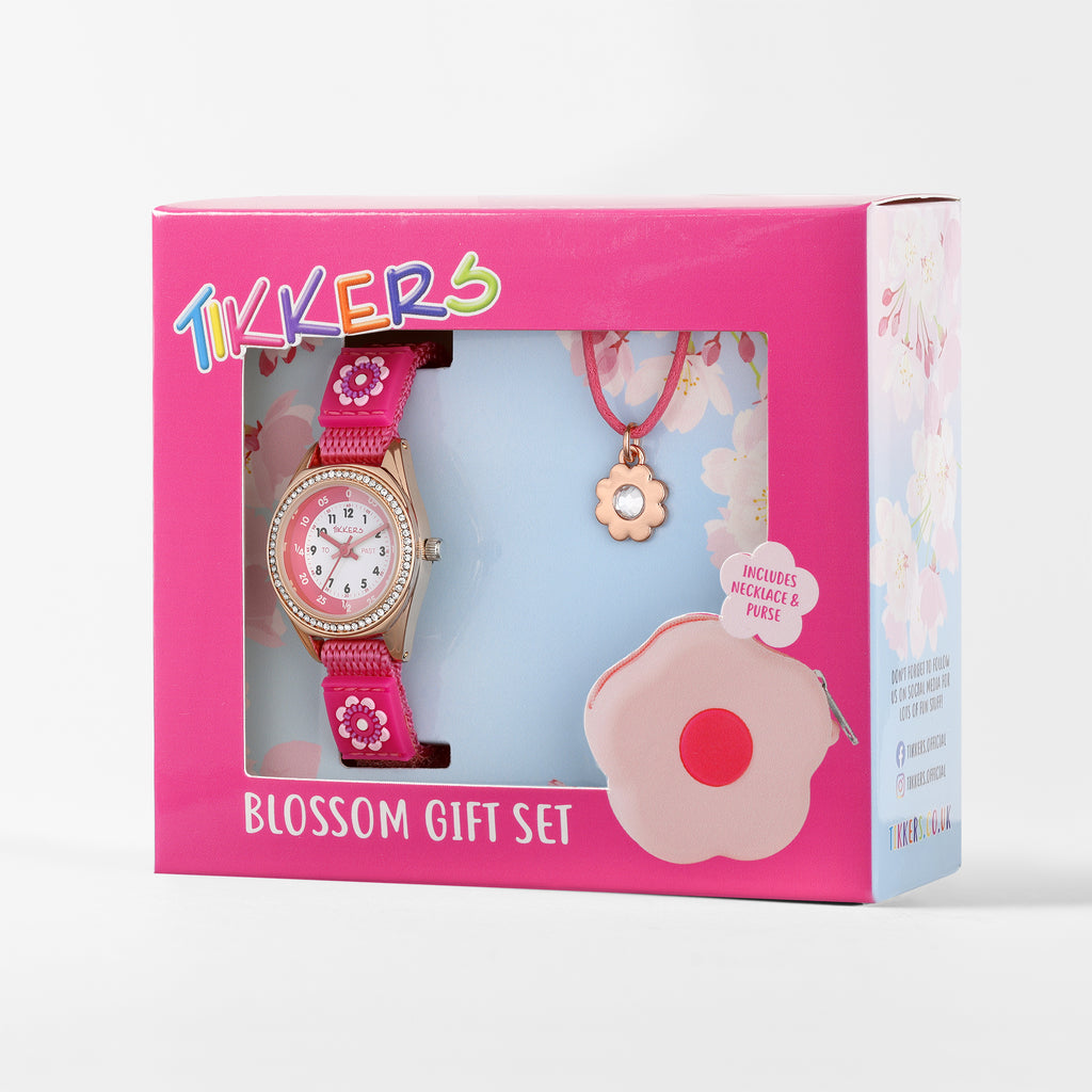 Tikkers Pink Flower Watch, Necklace and Purse Gift Set Watch and Jewellery Set Tikkers   