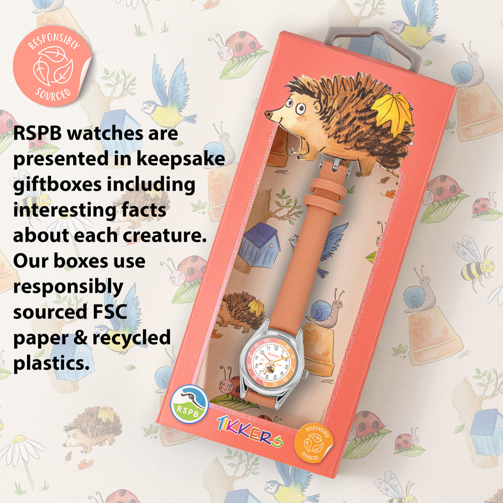 RSPB x Tikkers Hedgehog Coral Strap Kids Time Teacher Watch Watch Tikkers   