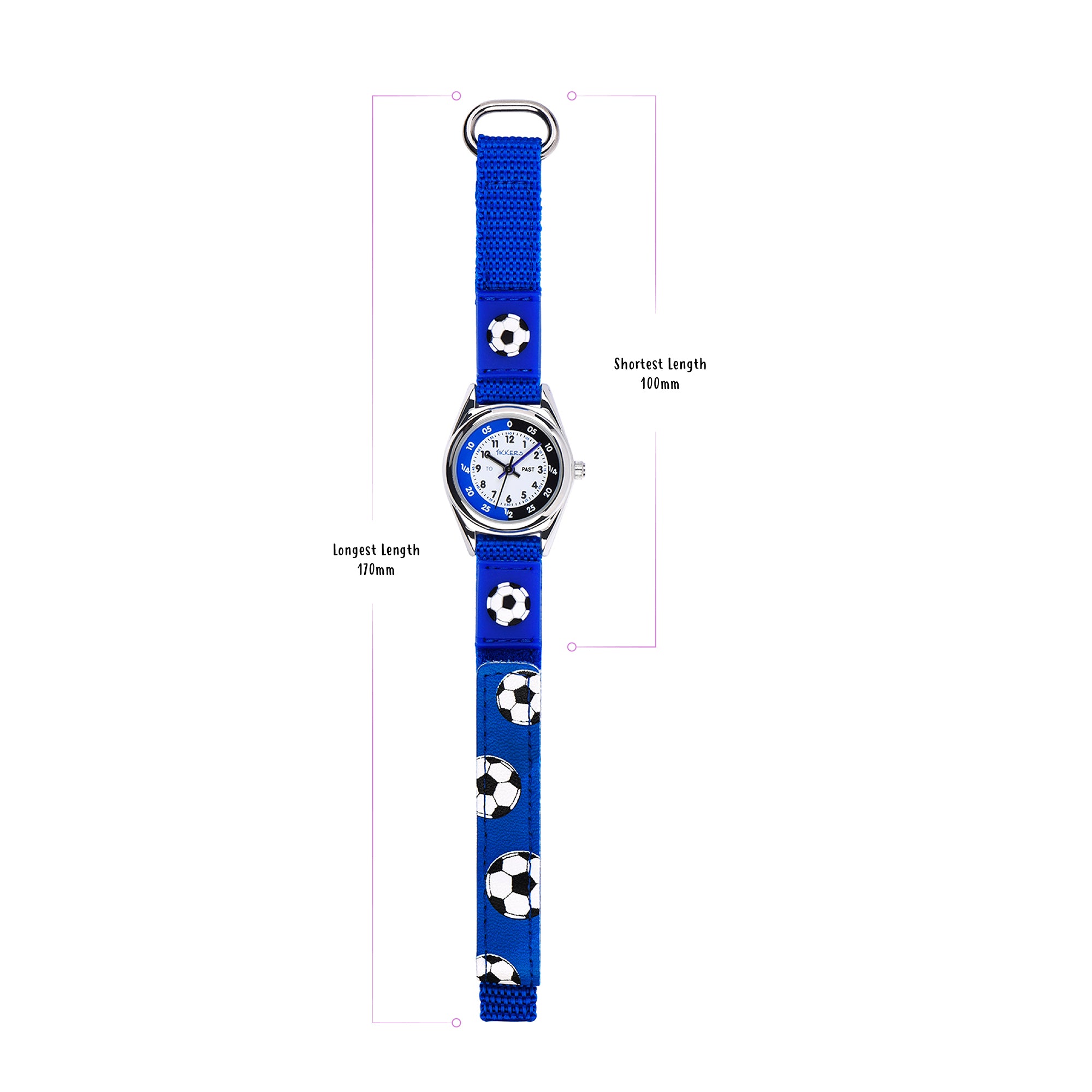 Tikkers Kids Time Teacher Blauw Rubber/Silicone Strap Watch TK0002 Voetbal ontwerp, Wit/Blauw, Armband Tikkers Kids Time Teacher Blauw Rubber/Silicone Strap Watch TK0002 Voetbal ontwerp, Wit/Blauw, Armband